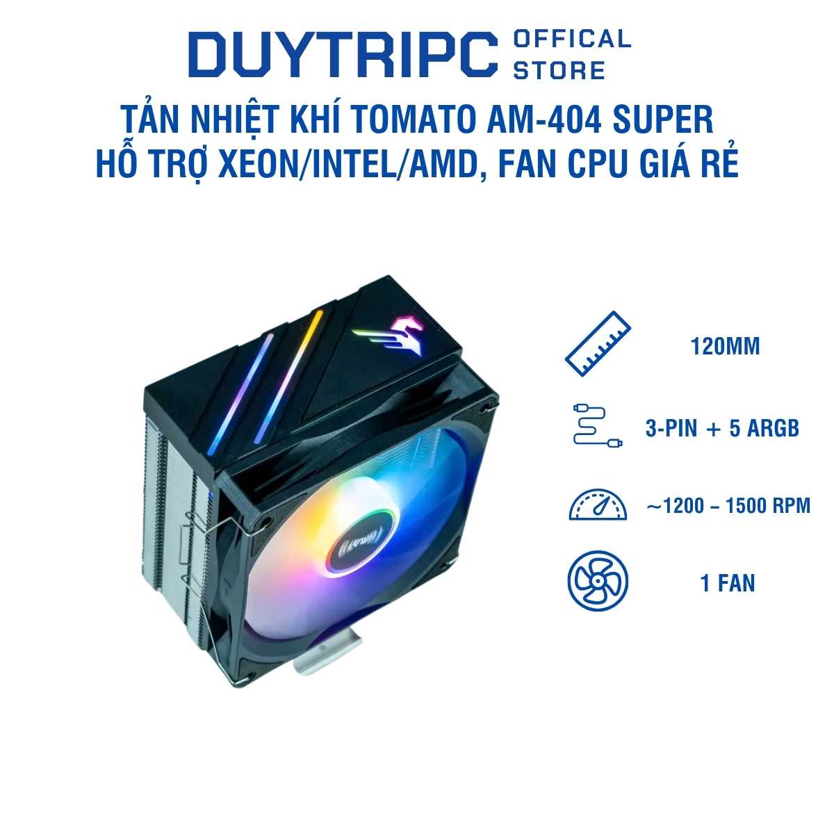 Tản Nhiệt Khí Tomato AM-404 Super – Hỗ Trợ Xeon/Intel/AMD, Fan CPU Giá Rẻ, Tản Nhiệt Ổn Định, Dễ Lắp Đặt